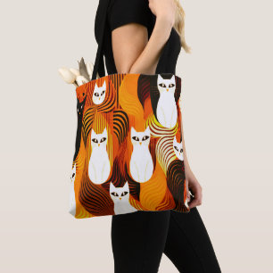 Orange White Cat halloween Tote Bag