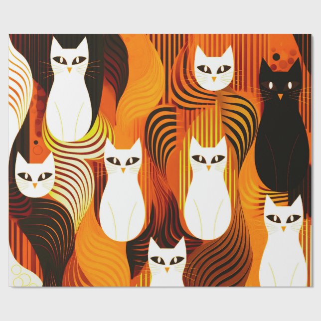 Orange White Cat halloween wrapping paper (Flat)