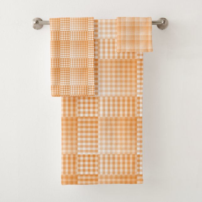 Orange White Checker Abstract Pattern Bath Towel Set (Insitu)