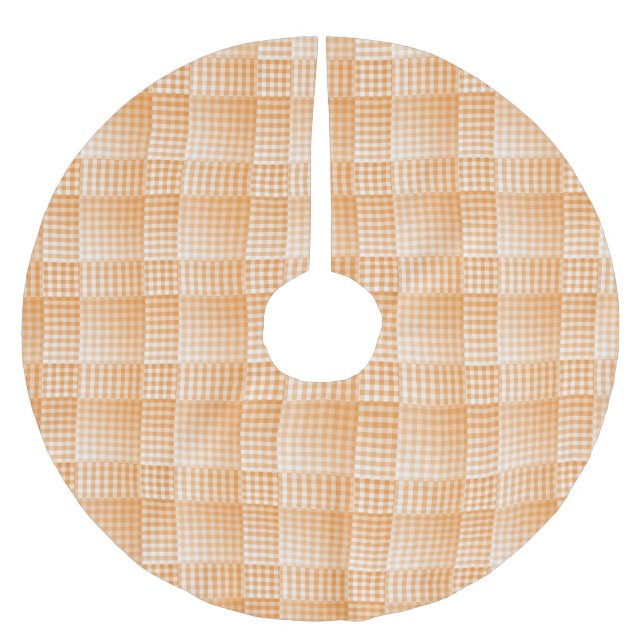 Orange White Checker Abstract Pattern Brushed Polyester Tree Skirt (Front)
