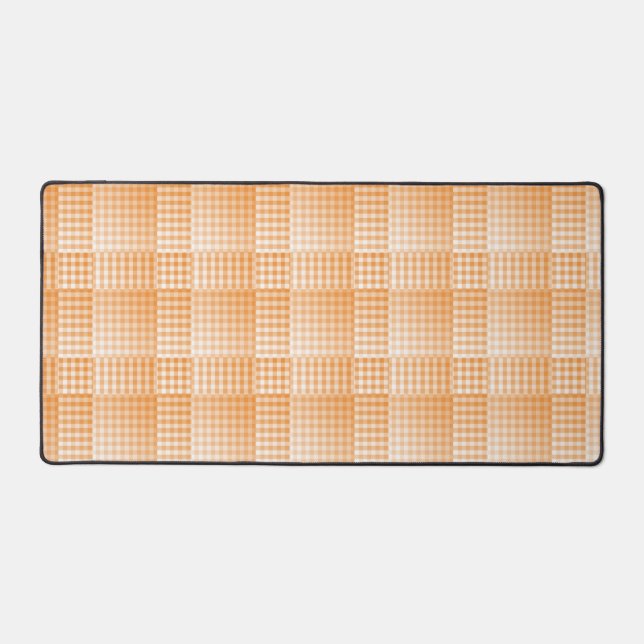 Orange White Checker Abstract Pattern Desk Mat (Front)
