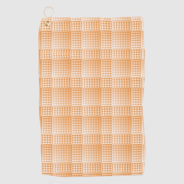Orange White Checker Abstract Pattern Golf Towel (Front)