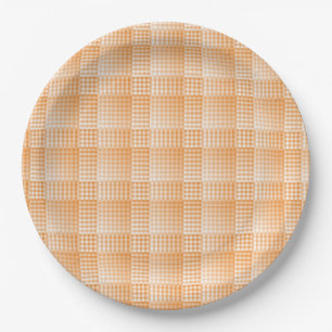 Orange White Checker Abstract Pattern Paper Plate
