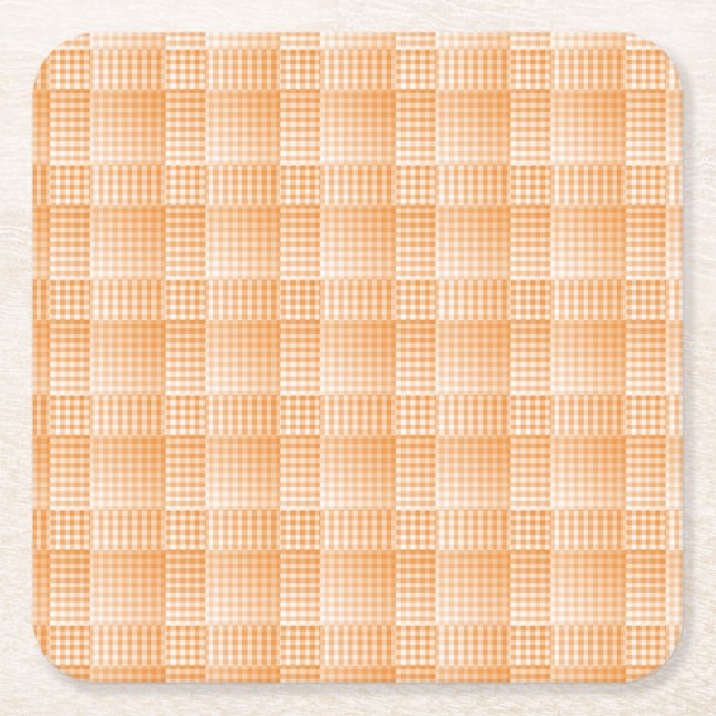 Orange White Checker Abstract Pattern Square Paper Coaster (Front)