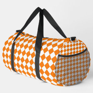 Orange White Checker Diamond Pattern Large Duffle Bag