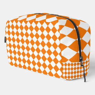 Orange White Checker Diamond Pattern Toiletry Bag