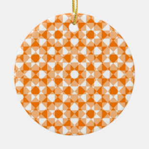 Orange White Checker Diamond Plaid Pattern Ceramic Tree Decoration