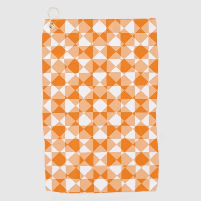 Orange White Checker Diamond Plaid Pattern Golf Towel (Front)