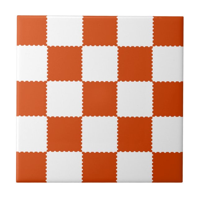 Orange & White Chequerboard Pattern Tile (Front)
