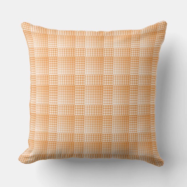 Orange White Chequered Abstract Pattern Cushion (Front)