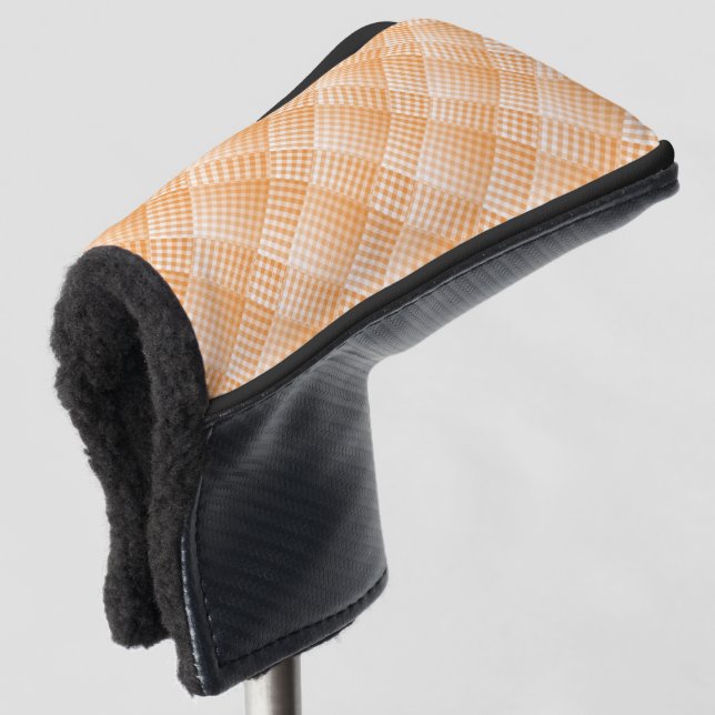 Orange White Chequered Abstract Pattern Golf Head Cover (3/4 Front)