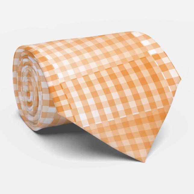 Orange White Chequered Abstract Pattern Tie (Rolled)