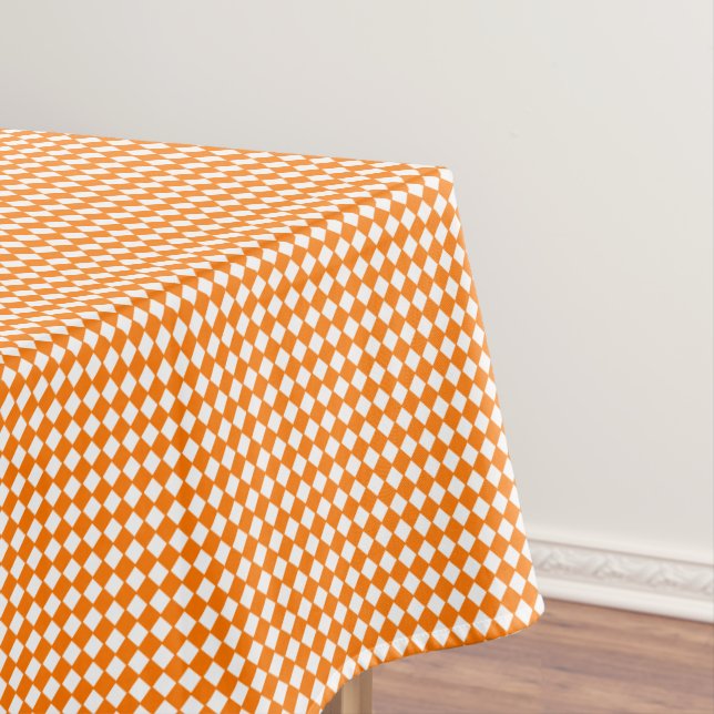 Orange White Chequered Check Fall Halloween Party Tablecloth (In Situ)