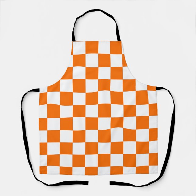 Orange White Chequered Check Pattern Apron (Front)