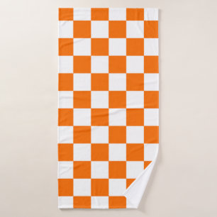 Orange White Chequered Check Pattern Bath Towel