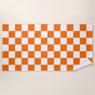 Orange White Chequered Check Pattern Beach Towel