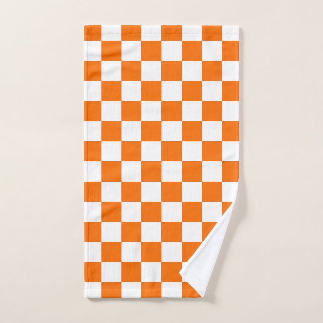 Orange White Chequered Check Pattern Hand Towel (Hand Towel)