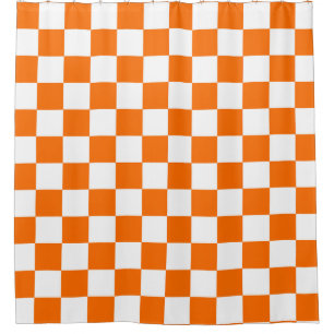 Orange White Chequered Check Pattern Shower Curtain