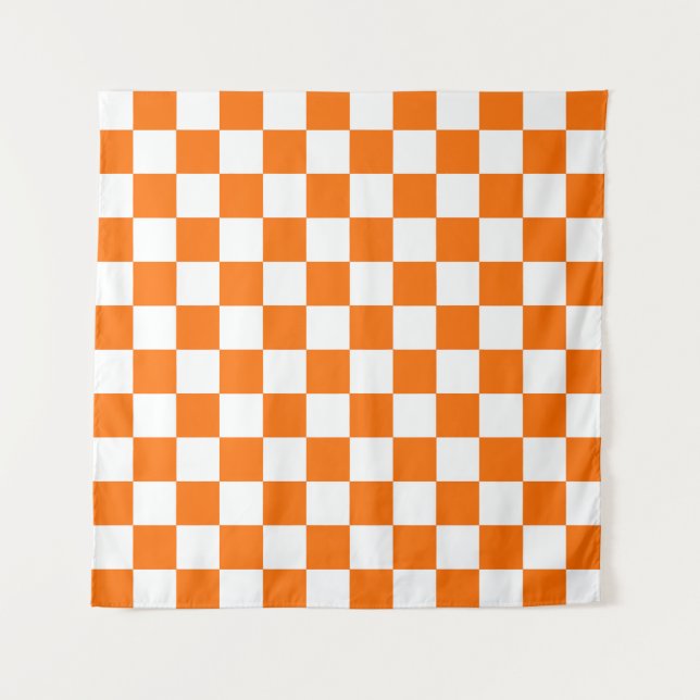 Orange White Chequered Check Pattern Tapestry (Front)