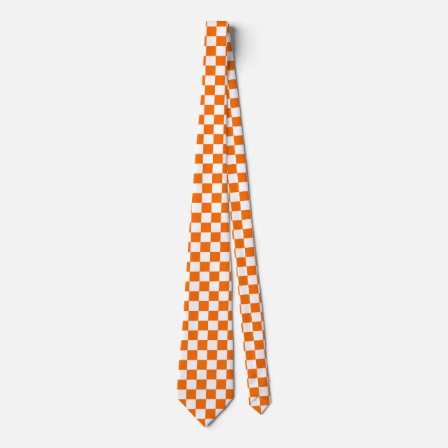 Orange White Chequered Check Pattern Tie (Front)