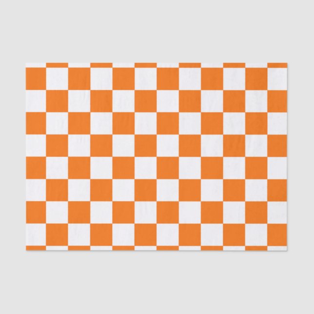 Orange White Chequered Check Pattern Tissue Paper (Front)