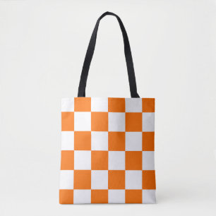 Orange White Chequered Check Pattern Tote Bag