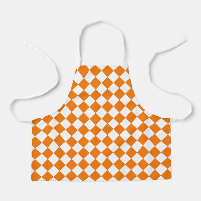 Orange White Chequered Diamond Pattern Apron (Front)