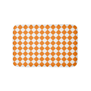 Orange White Chequered Diamond Pattern  Bath Mat