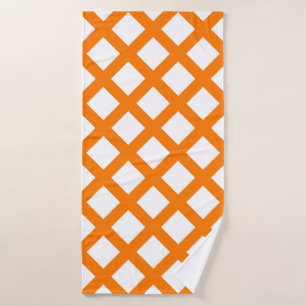 Orange White Chequered Diamond Pattern Bath Towel