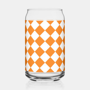 Orange White Chequered Diamond Pattern Can Glass