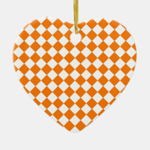 Orange White Chequered Diamond Pattern Ceramic Tree Decoration