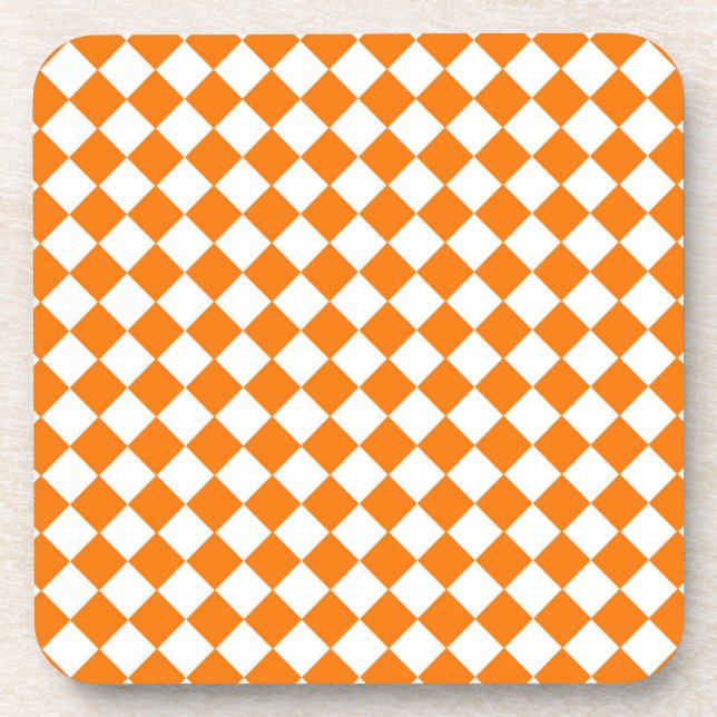 Orange White Chequered Diamond Pattern Coaster (Front)
