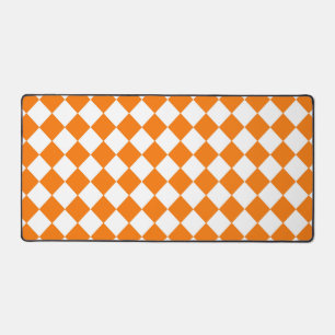 Orange White Chequered Diamond Pattern  Desk Mat