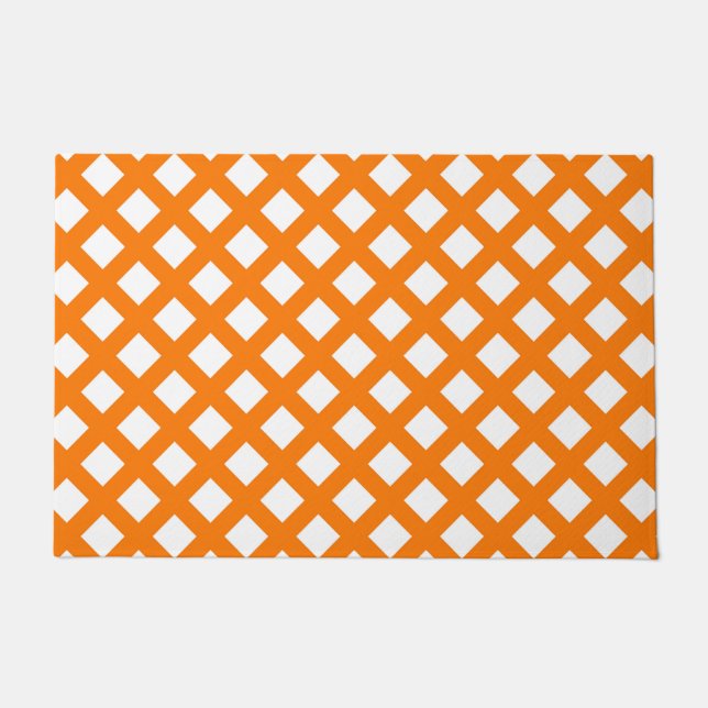 Orange White Chequered Diamond Pattern Doormat (Front)