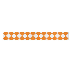 Orange White Chequered Diamond Pattern Grosgrain Ribbon
