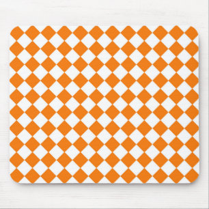 Orange White Chequered Diamond Pattern Mouse Pad