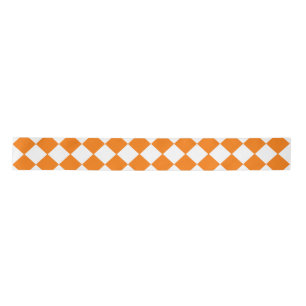 Orange White Chequered Diamond Pattern Satin Ribbon