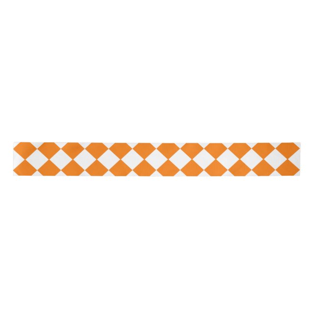 Orange White Chequered Diamond Pattern Satin Ribbon (Front)