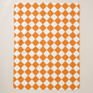 Orange White Chequered Diamond Pattern Sherpa Blanket