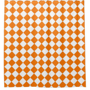 Orange White Chequered Diamond Pattern Shower Curtain