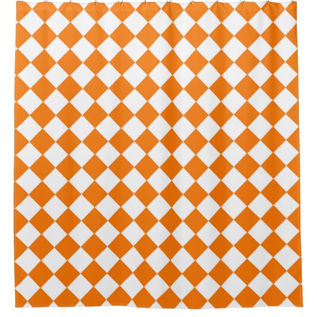 Orange White Chequered Diamond Pattern  Shower Curtain (Front)