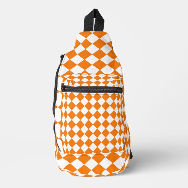 Orange White Chequered Diamond Pattern Sling Bag (Front)