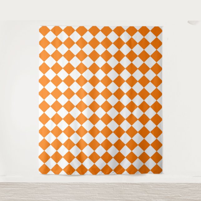 Orange White Chequered Diamond Pattern  Tapestry (Front)