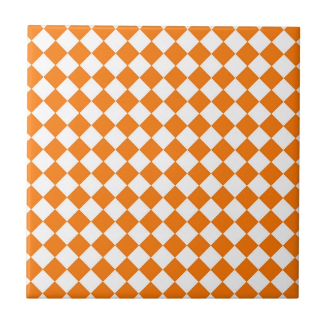 Orange White Chequered Diamond Pattern Tile (Front)