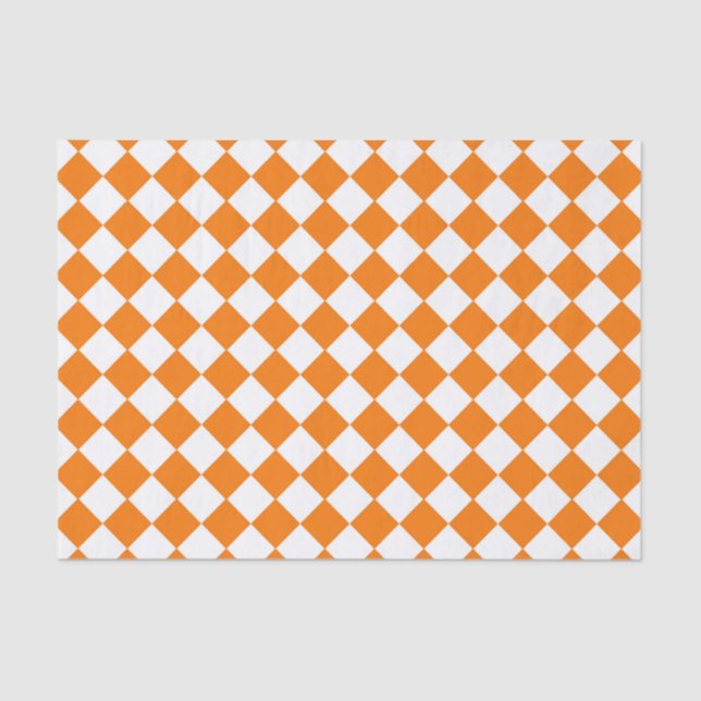 Orange White Chequered Diamond Pattern Tissue Paper (Front)