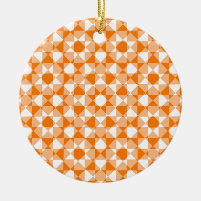 Orange White Chequered Diamond Plaid Pattern Ceramic Tree Decoration (Front)
