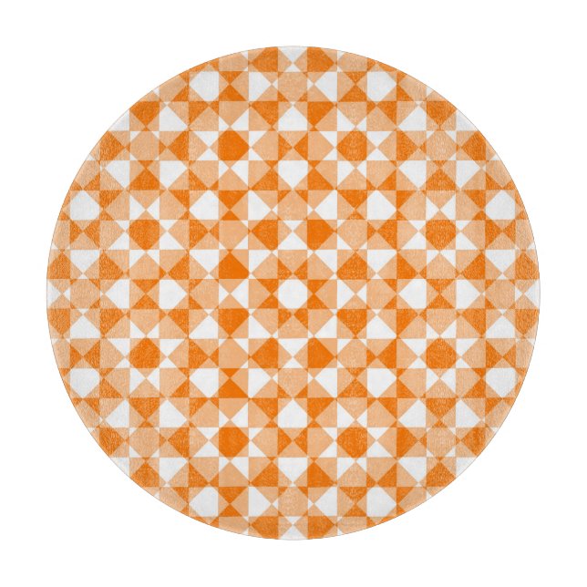 Orange White Chequered Diamond Plaid Pattern Cutting Board (Front)