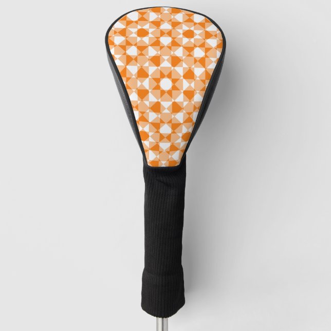 Orange White Chequered Diamond Plaid Pattern Golf Head Cover (Front)