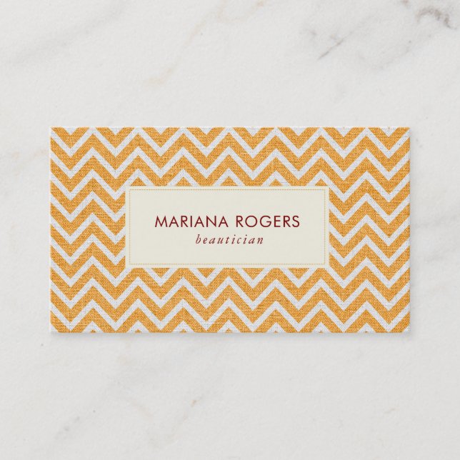 Orange & White Chevron Pattern  Business Card (Front)