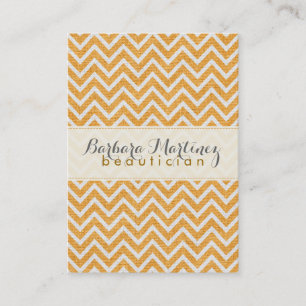 Orange & White Chevron Pattern Linen Texture 2 Business Card